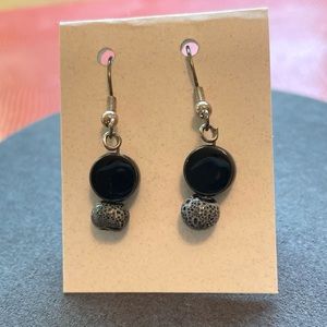 Black beaded pierced earrings hand made minimalist dangle goth classy